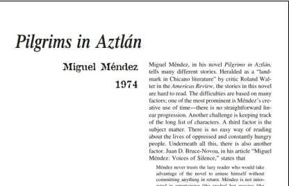 نقد رمان Pilgrims in Aztlan by Miguel Mendez