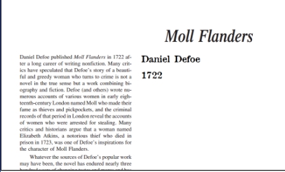 نقد رمان Moll Flanders by Daniel Defoe