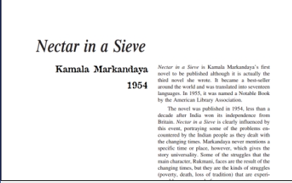 نقد رمان Nectar in a Sieve by Kamala Markandaya