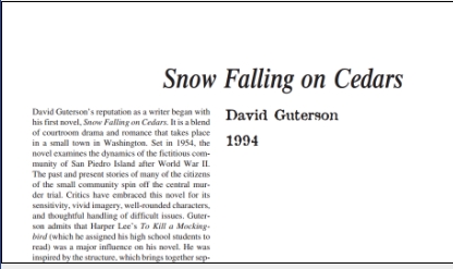 نقد رمان Snow Falling on Cedars by David Guterson