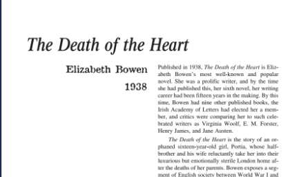 نقد رمان The Death of the Heart by Elizabeth Bowen