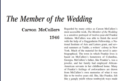 نقد رمان The Member of the Wedding by Carson McCullers