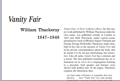 نقد رمان Vanity Fair by William Makepeace Thackeray