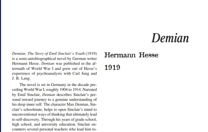 نقد رمان Demian by Hermann Hesse