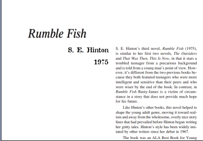 نقد رمان Rumble Fish by S. E. Hinton