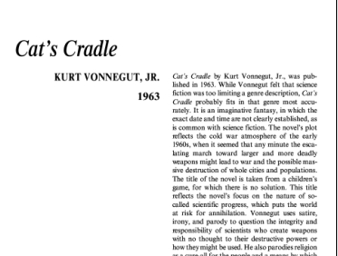 نقد رمان گهوارهٔ گربه اثر کورت ونه‌گات Cats Cradle by Kurt Vonnegut
