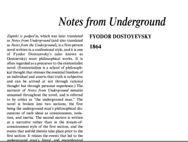 نقد رمان یادداشت‌های زیرزمینی اثر فیودور داستایفسکی Notes from Underground by Fyodor Dostoevsky
