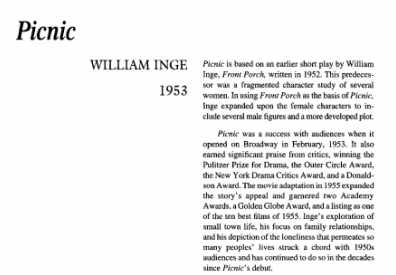 نقد نمایشنامه Picnic by William Inge