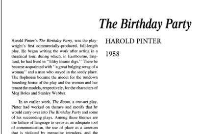 نقد نمایشنامه The Birthday Party by Harold Pinter