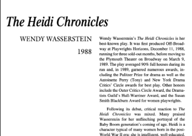 نقد نمایشنامه The Heidi Chronicles by Wendy Wasserstein