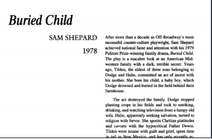 نقد نمایشنامه Buried Child by Sam Shepard