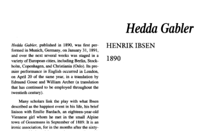 نقد نمایشنامه Hedda Gabler by Henrik Ibsen