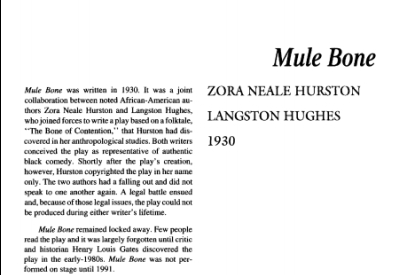 نقد نمایشنامه Mule Bone by Langston Hughes and Zora Neale Hurston