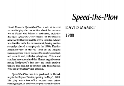 نقد نمایشنامه Speed-the-Plow by David Mamet