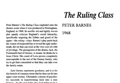 نقد نمایشنامه The Ruling Class by Peter Barnes