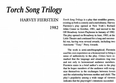 نقد نمایشنامه Torch Song Trilogy by Harvey Fierstein