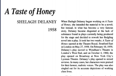 نقد نمایشنامه A Taste of Honey by Shelagh Delaney