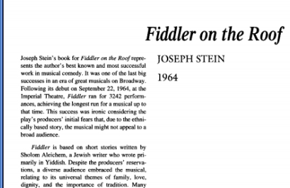 نقد نمایشنامه Fiddler on the Roof by Joseph Stein