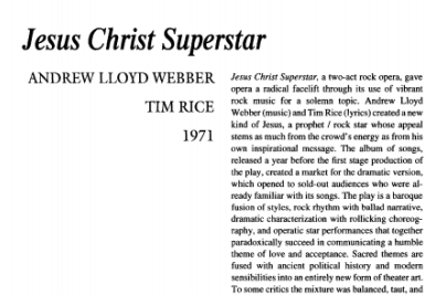 نقد نمایشنامه Jesus Christ Superstar by Andrew Lloyd Webber and Tim Rice