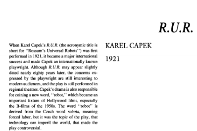 نقد نمایشنامه R.U.R. by Karel Capek