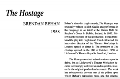نقد نمایشنامه The Hostage by Brendan Behan