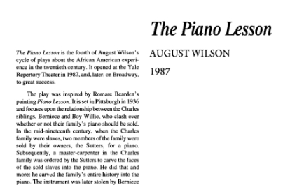 نقد نمایشنامه The Piano Lesson by August Wilson