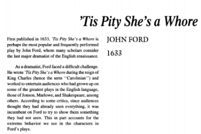 نقد نمایشنامه Tis Pity She’s a Whore by John Ford