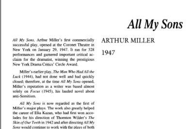 نقد نمایشنامه All My Sons by Arthur Miller