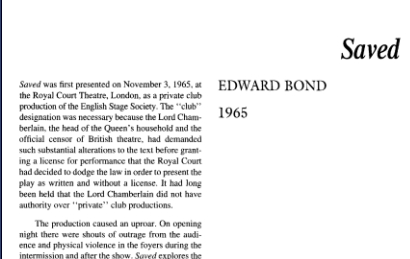 نقد نمایشنامه Saved by Edward Bond