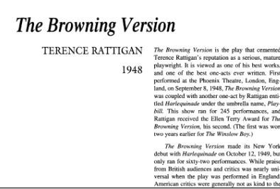 نقد نمایشنامه The Browning Version by Terence Rattigan