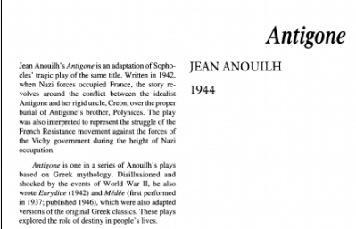 نقد نمایشنامه Antigone by Jean Anouilh