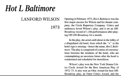 نقد نمایشنامه Hot l Baltimore by Lanford Wilson