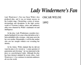 نقد نمایشنامه Lady Windermere’s Fan by Oscar Wilde