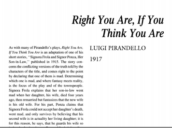 نقد نمایشنامه Right You Are, If You Think So by Luigi Pirandello