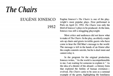 نقد نمایشنامه The Chairs by Eugene Ionesco