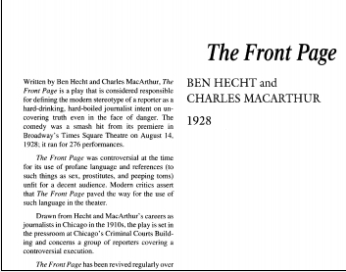 نقد نمایشنامه The Front Page by Ben Hecht and Charles MacArthur