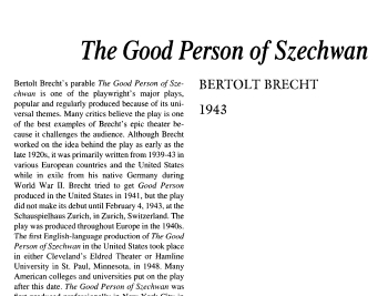نقد نمایشنامه The Good Person of Szechwan by Bertolt Brecht