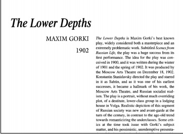 نقد نمایشنامه The Lower Depths by Maxim Gorky