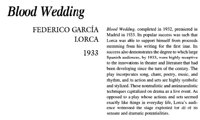 نقد نمایشنامه Blood Wedding by Federico Garcia Lorca