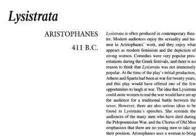 نقد نمایشنامه Lysistrata by Aristophanes