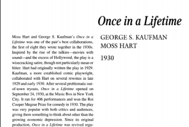 نقد نمایشنامه Once in a Lifetime by Moss Hart and George S. Kaufman
