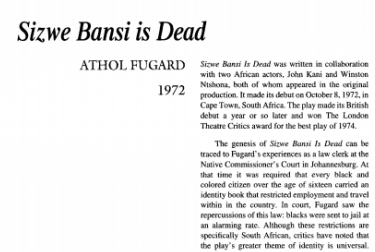 نقد نمایشنامه Sizwe Banzi Is Dead by Athol Fugard