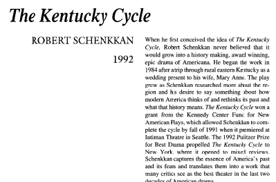 نقد نمایشنامه The Kentucky Cycle by Robert Schenkkan
