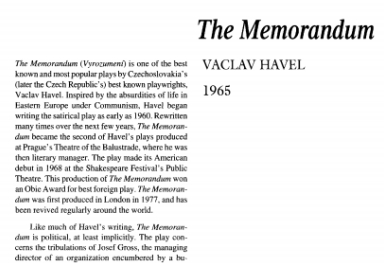 نقد نمایشنامه The Memorandum by Vaclav Havel