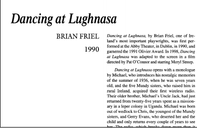 نقد نمایشنامه Dancing at Lughnasa by Brian Friel