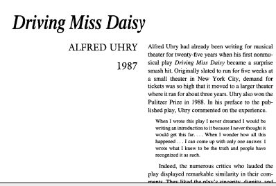 نقد نمایشنامه Driving Miss Daisy by Alfred Uhry