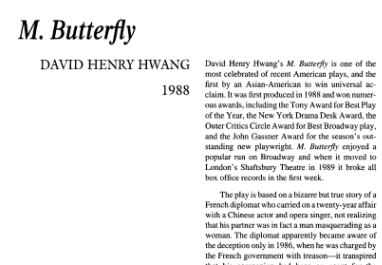 نقد نمایشنامه M. Butterfly by David Henry Hwang