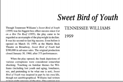 نقد نمایشنامه Sweet Bird of Youth by Tennessee Williams