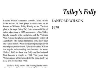نقد نمایشنامه Talley’s Folly by Lanford Wilson
