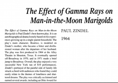 نقد نمایشنامه The Effect of Gamma Rays on Man-in-the-Moon Marigolds by Paul Zindel